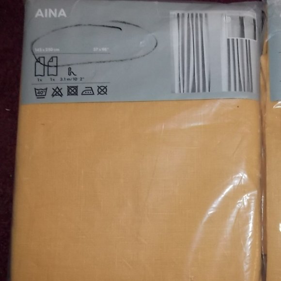 NEW IKEA AINA 2 Golden Yellow 57" x 98" 100% Linen Curtain Panels DISCONTINUED - Picture 2 of 9